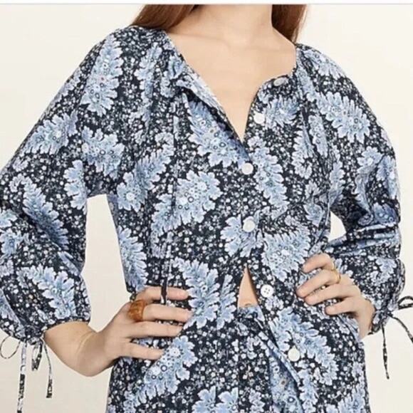 J Crew Collection Tie-Sleeve Button-Front Top in Ratti® Pacific Paisley M - Picture 1 of 13